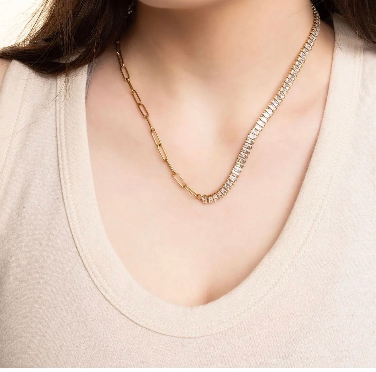 Tennis Chain Split Necklace