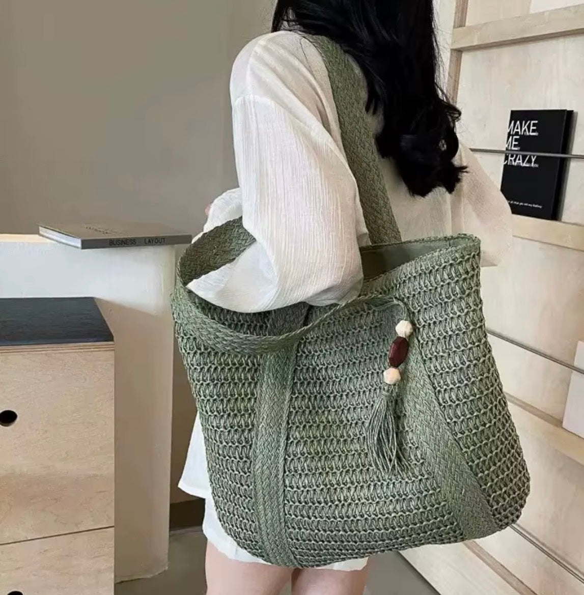 Sage Woven Coastal Tote