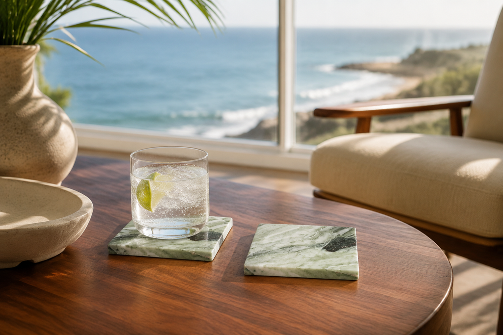 Sage Green Stone Coaster Set