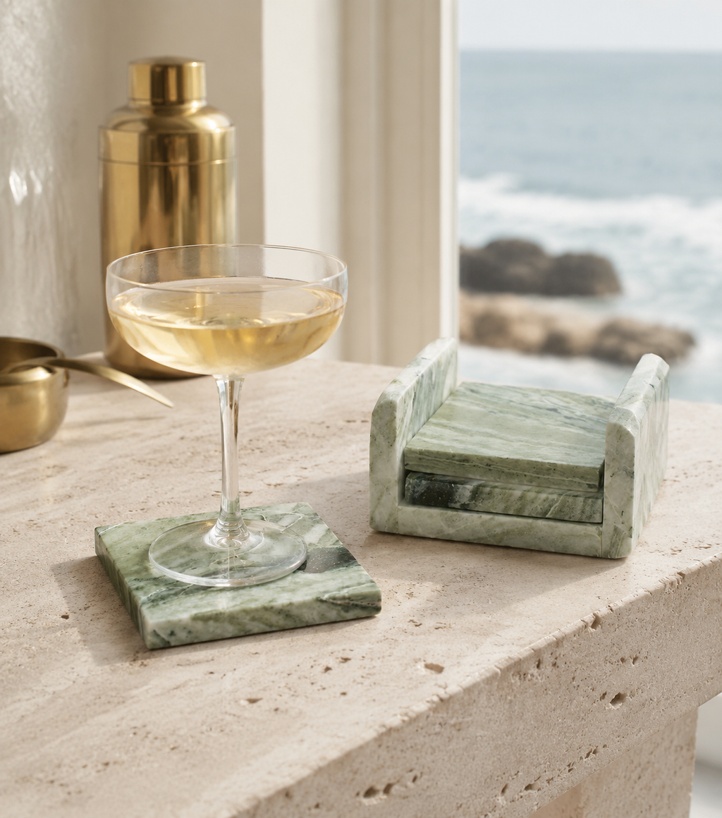 Sage Green Stone Coaster Set