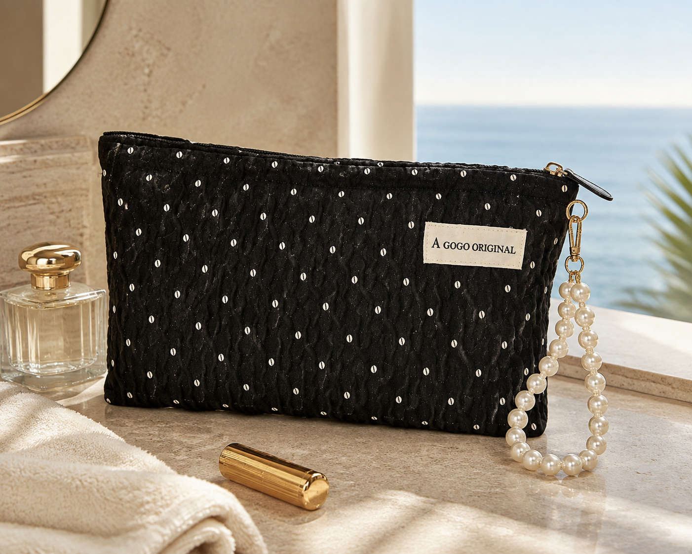 Quilted Canvas Travel Makeup Bag
