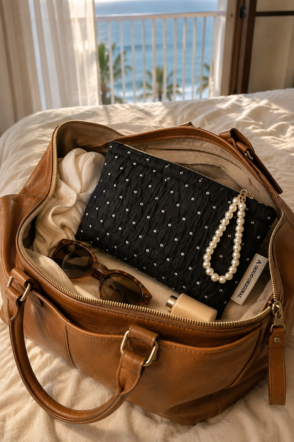 Quilted Canvas Travel Makeup Bag