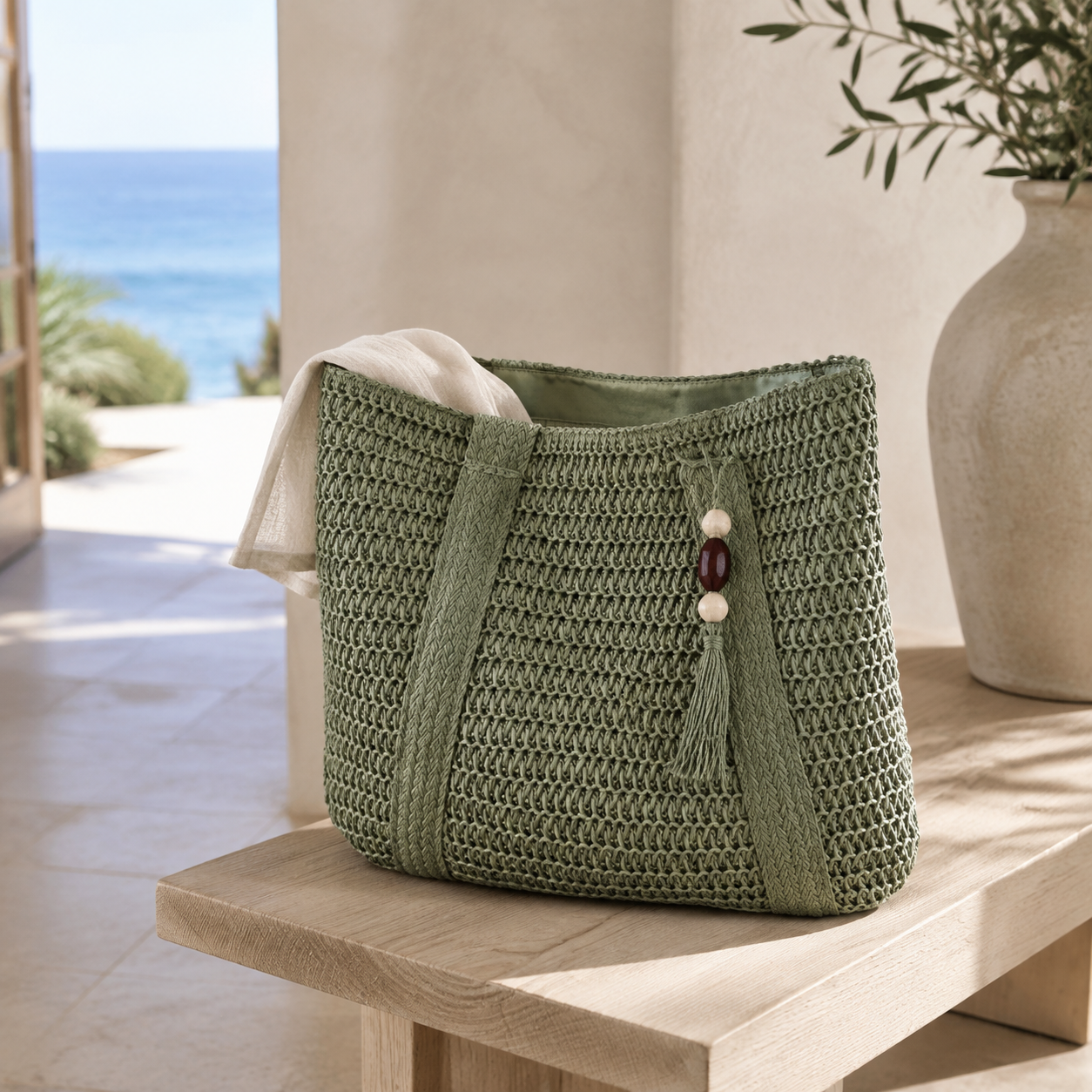 Sage Woven Coastal Tote