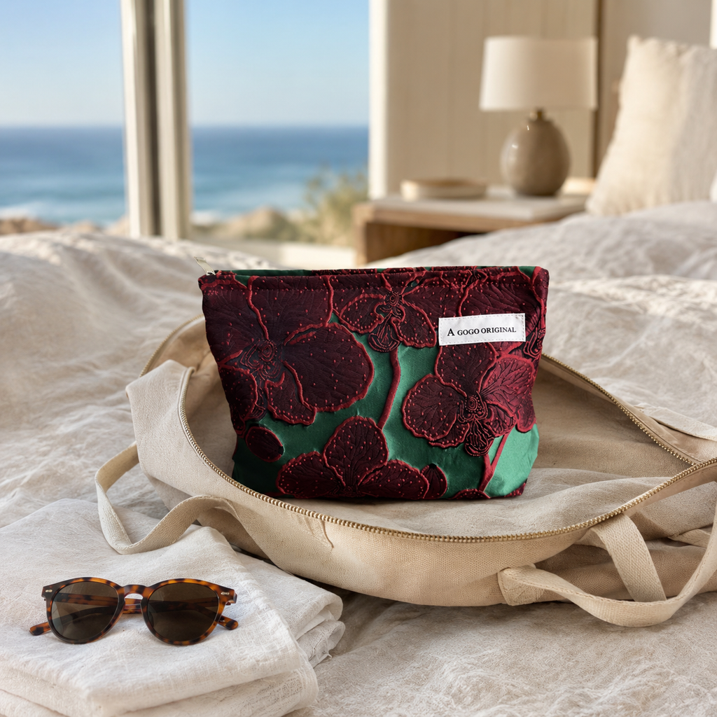Emerald Orchid Embroidered Travel Pouch - Large