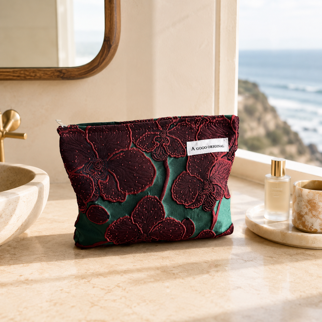 Emerald Orchid Embroidered Travel Pouch - Large