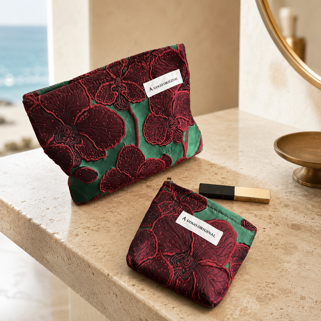 Emerald Orchid Embroidered Travel Pouch - Large