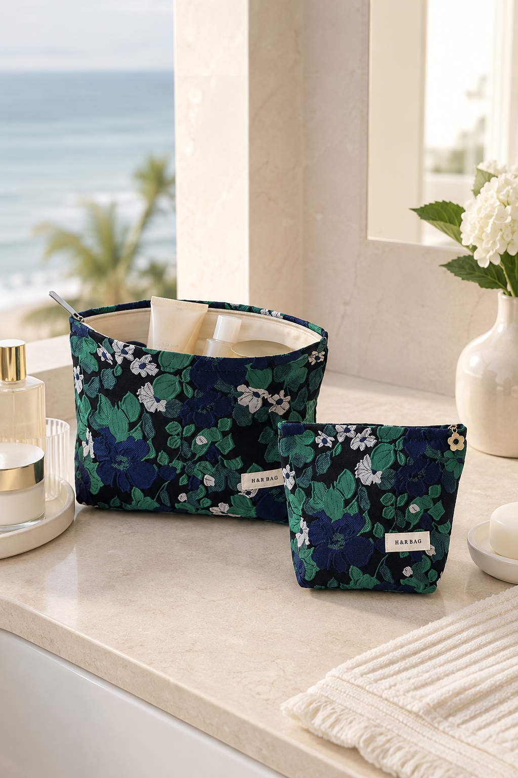 Midnight Garden Floral Cosmetic Bags - Large