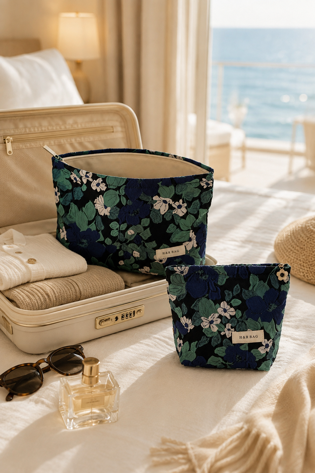 Midnight Garden Floral Cosmetic Bags - Large