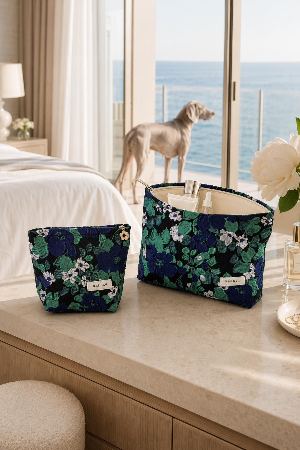 Midnight Garden Floral Cosmetic Bags - Large