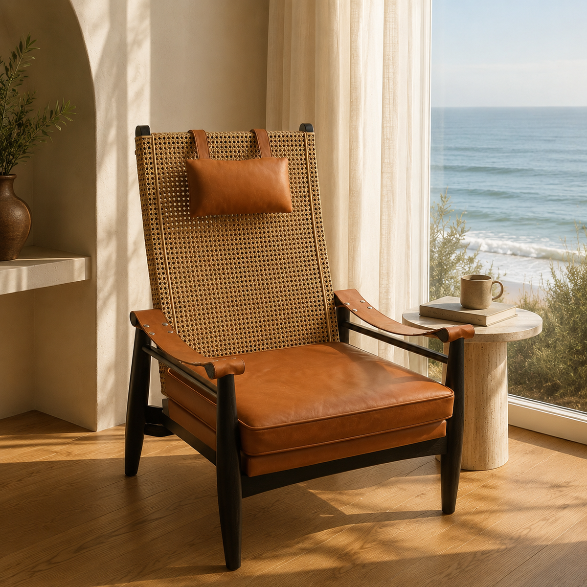 Cane & Cognac Lounge Chair