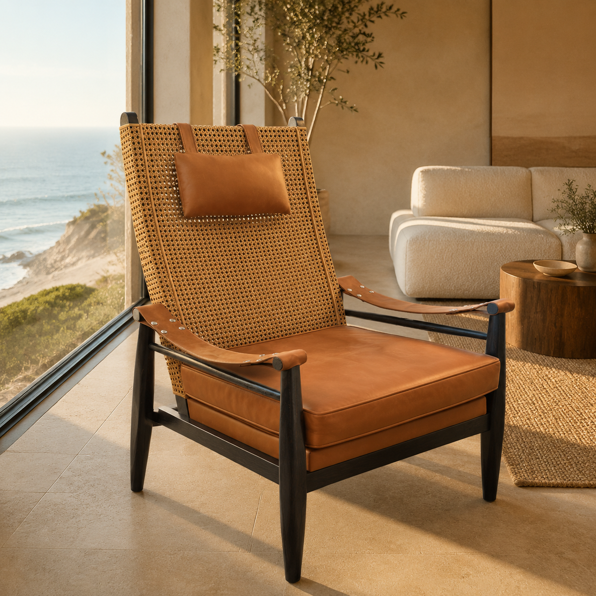 Cane & Cognac Lounge Chair