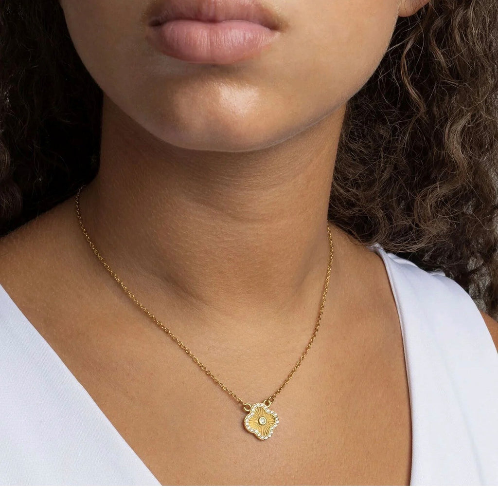 Floral Motif Necklace with Stone