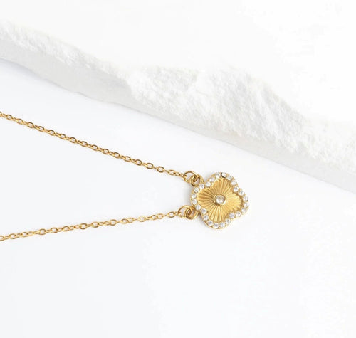 Floral Motif Necklace with Stone