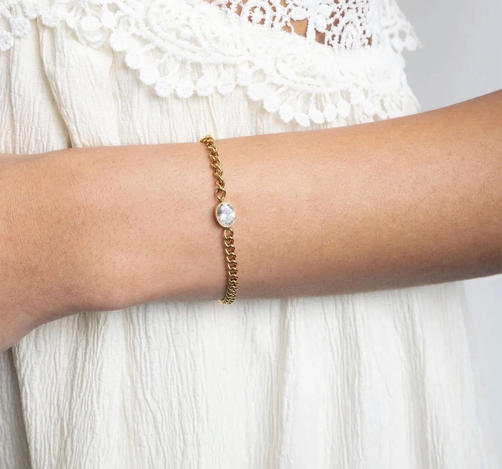 Oval Tennis Chain Bracelet - 18K Gold PVD Stainless Steel