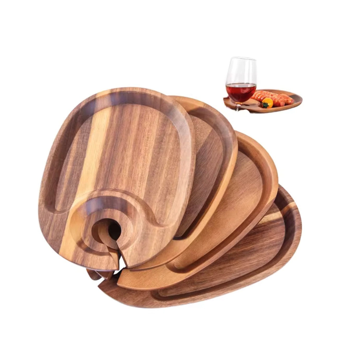 Acadia Wood Charcuterie Board & Wine Plates (Set of 4)