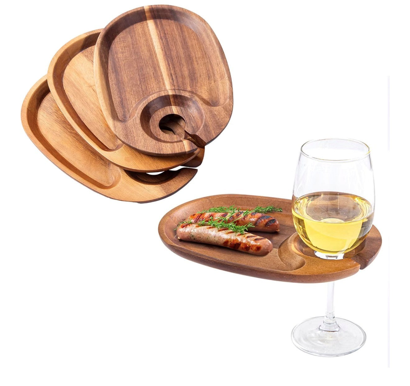 Acadia Wood Charcuterie Board & Wine Plates (Set of 4)